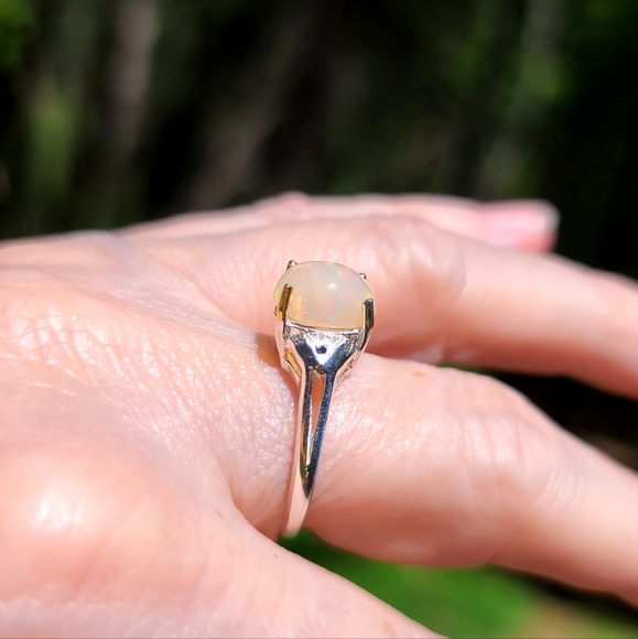 Crisp LARGE opal & blue Spinel Sterling solitaire ring sz7.5 - Picture 8 of 8